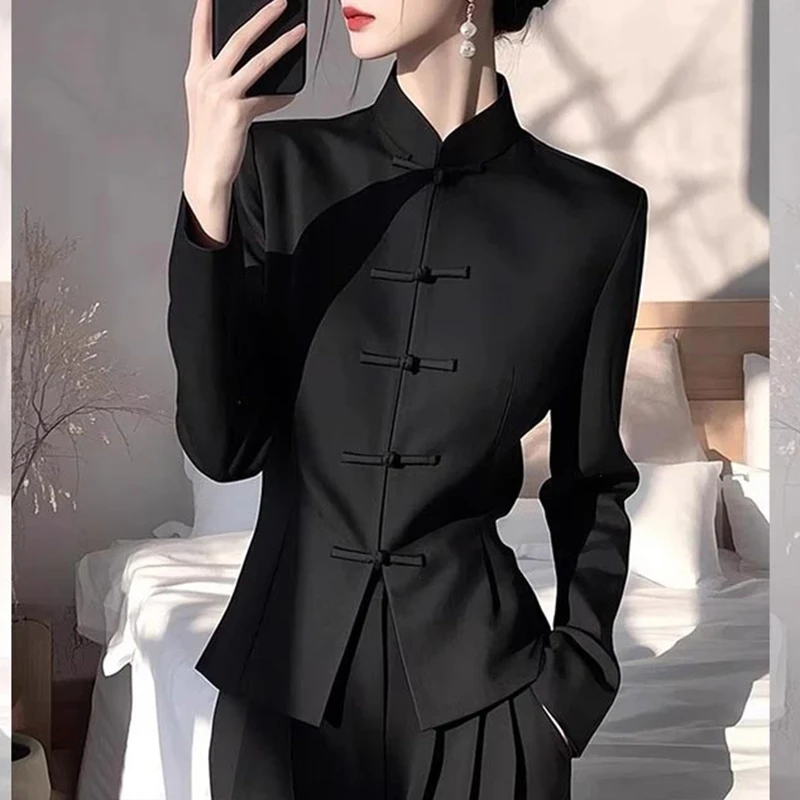 新中式时尚洋气两件套女2025年夏季新款国风衬衫配黑色长裤套装潮