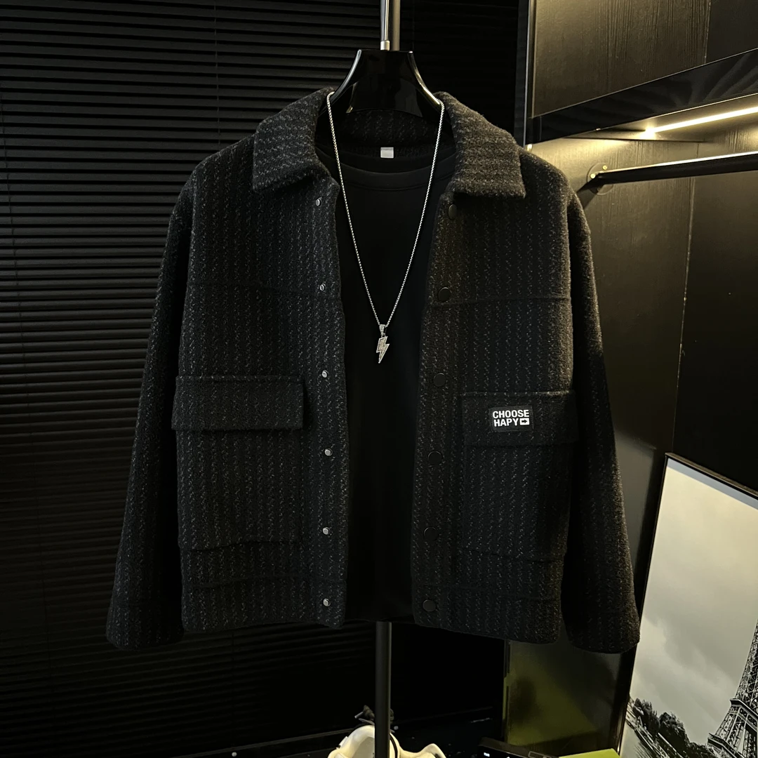 小杰-加厚冬季新款格子外套男百搭品质不起球毛呢爆款夹克