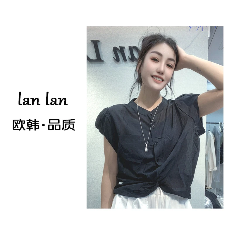 lanlan-夏上新【花苞小飞袖衬衣】韩版夏季薄款显瘦花苞小飞袖衬衣