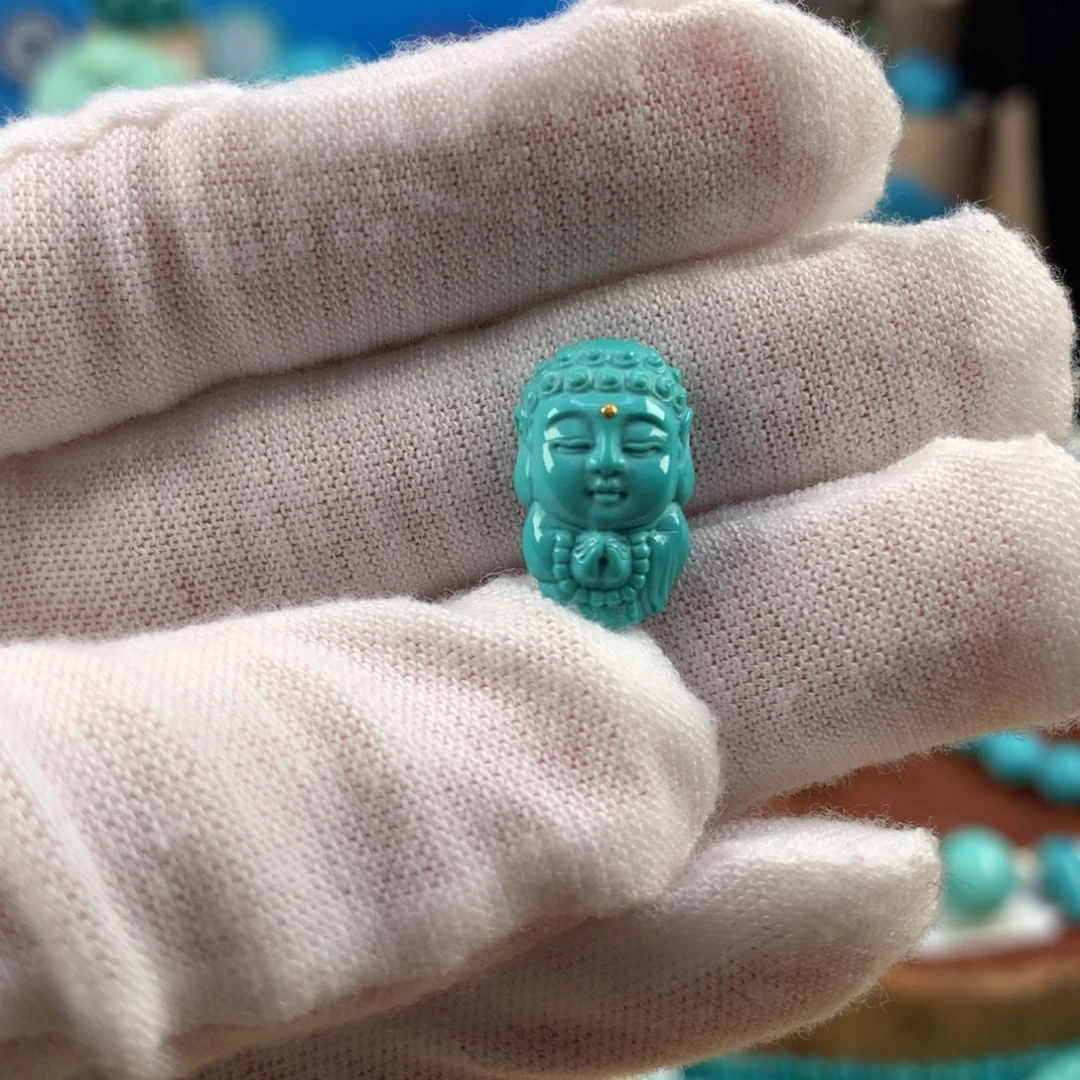 绿松石未镶嵌珠宝奇石玉化绿宝宝佛9.8*15.8mm
