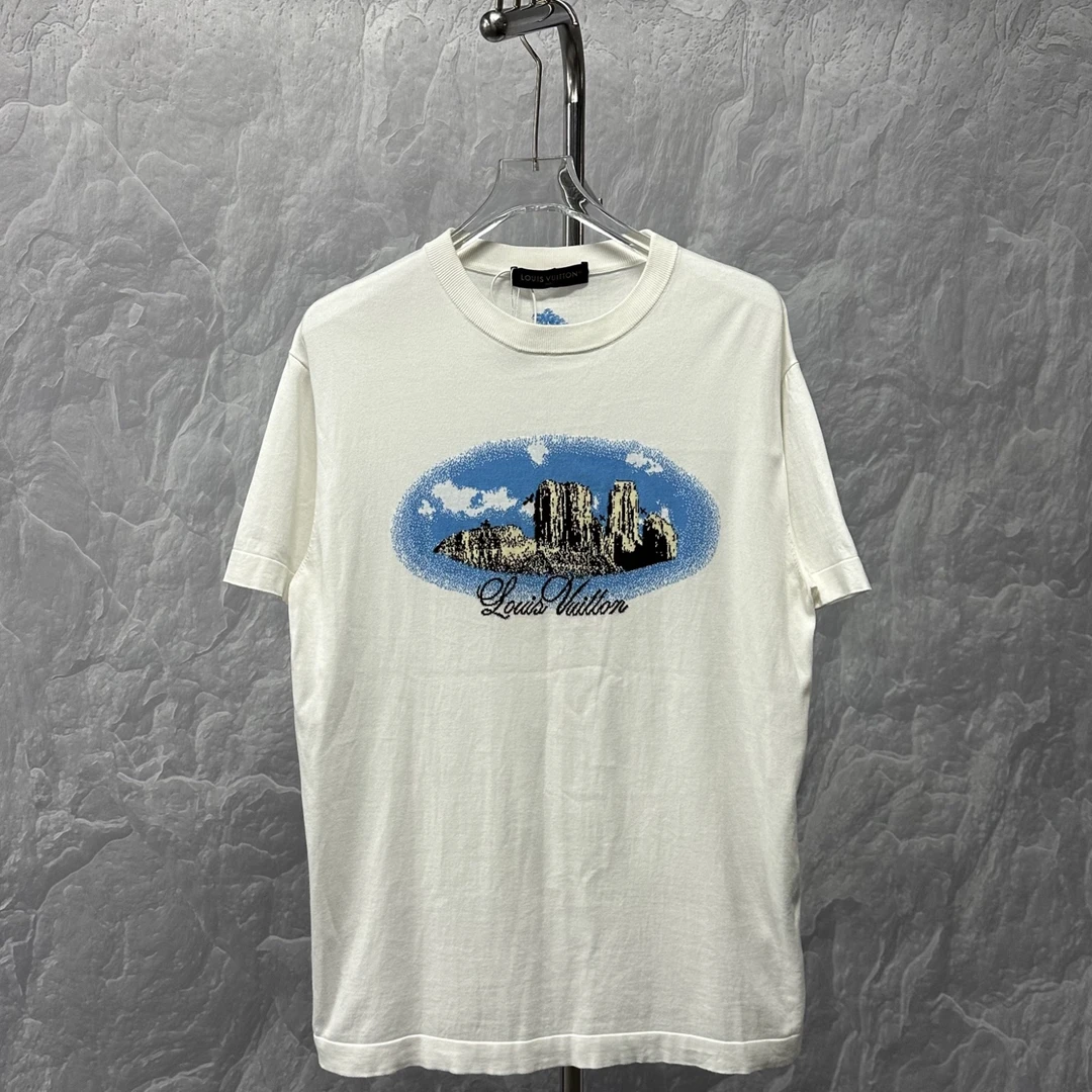 未使用 LouisVuitton/路易威登 S24风景图案针织短袖 L码 J01678
