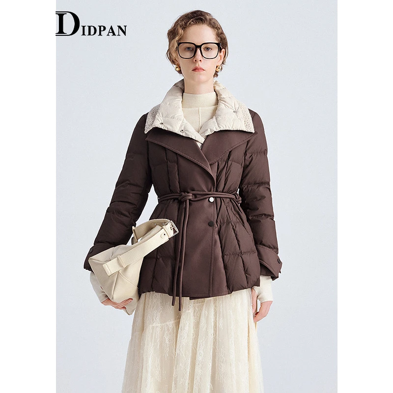 IDPAN个性双层领都市智性风西装式短款羽绒服外套女新款2F4Y69060