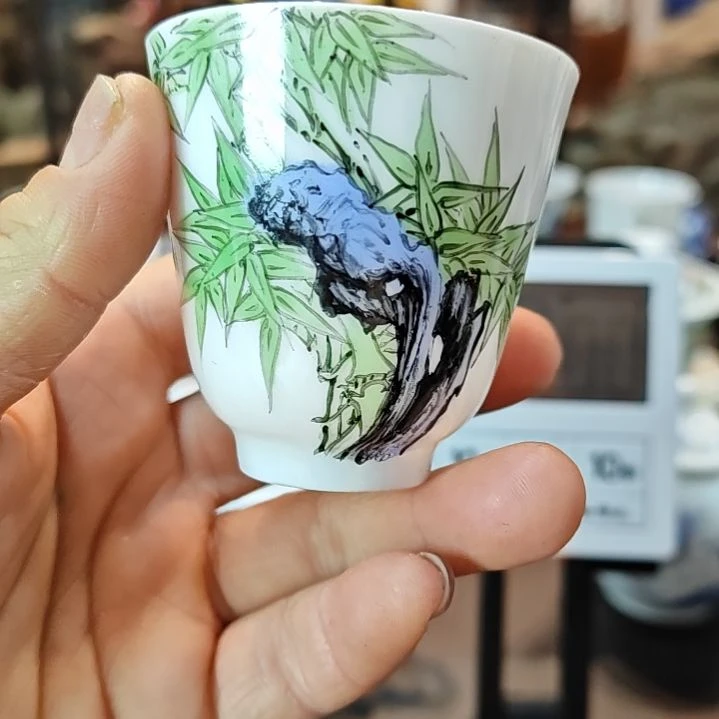 鑫*贵景德镇手工手绘绿竹主人杯