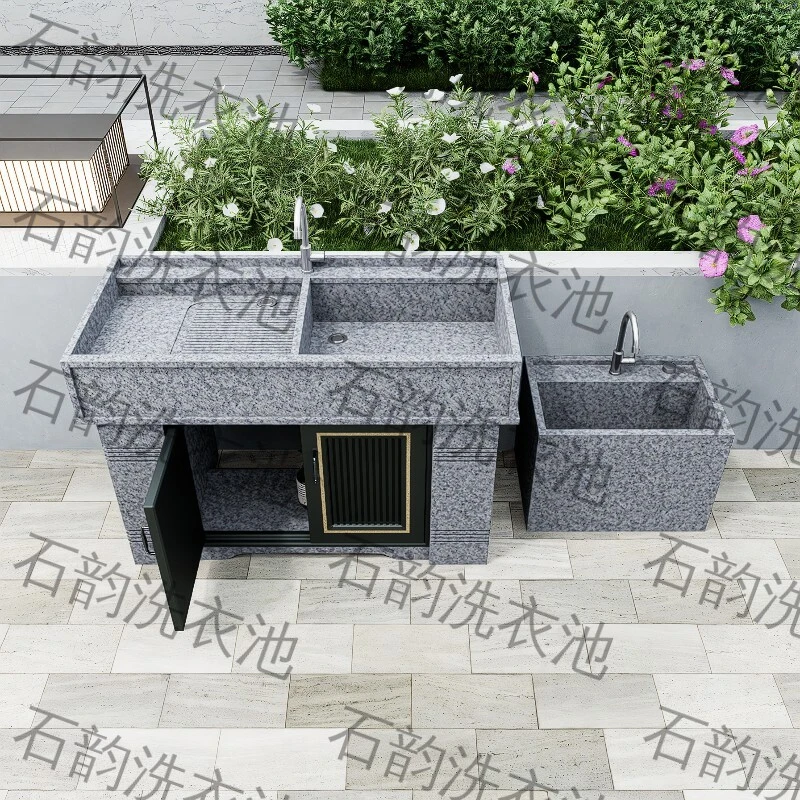 天然花岗岩洗衣池定制柜门水槽庭院阳台户外室内通用带搓衣板