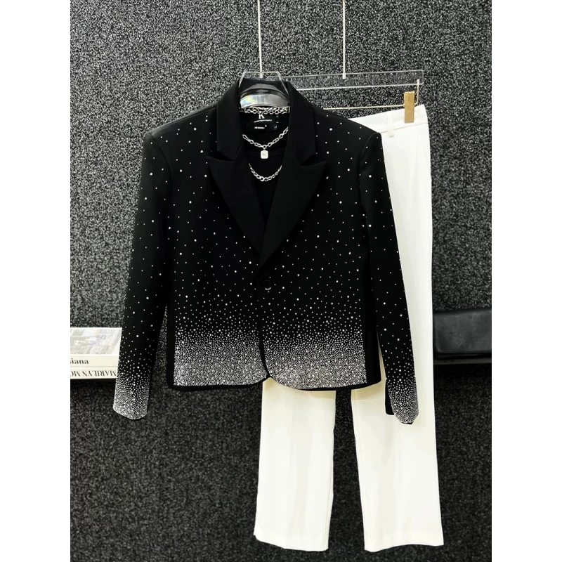 高级感闪闪烫钻小西装男士春秋季韩版痞帅炸街满天星短款西服外套