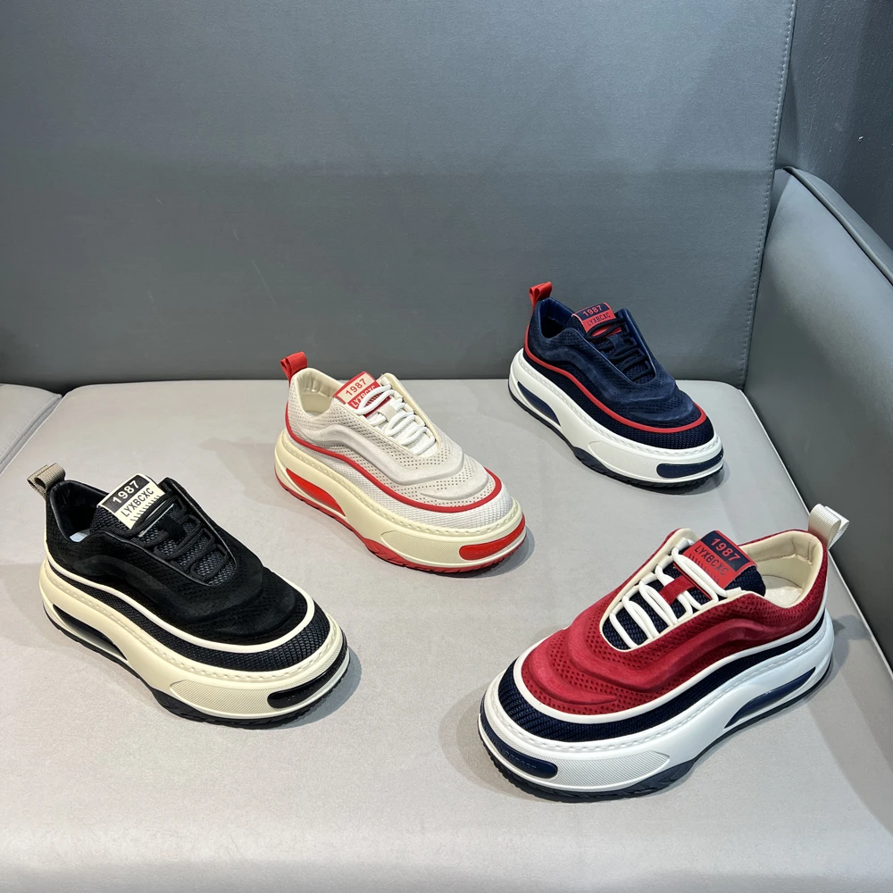 轻奢皮拼布厚底老爹鞋时尚运动百搭软底软面舒适男士潮流休闲鞋秋