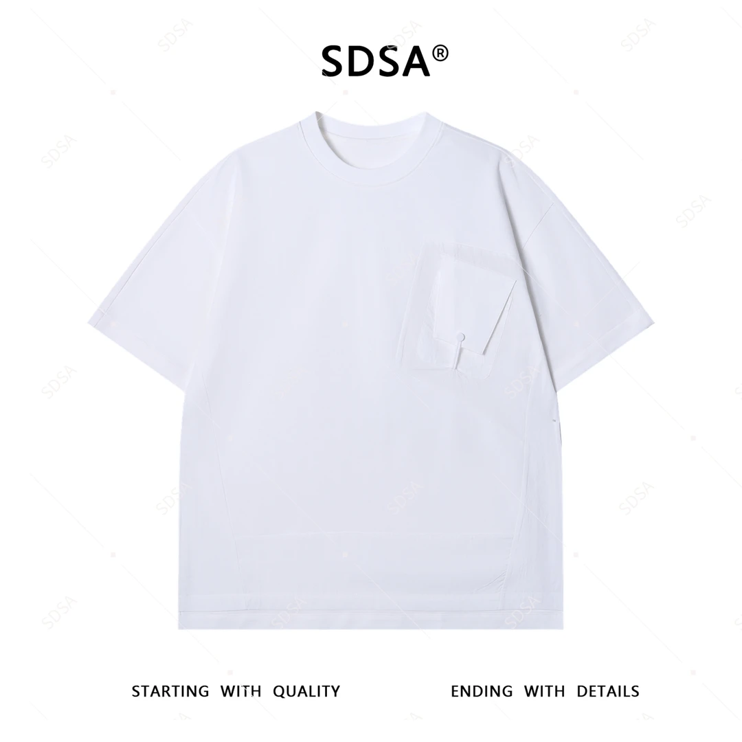 夏季高级感新款男士简约不规则口袋短袖T恤百搭纯色时尚休闲上衣