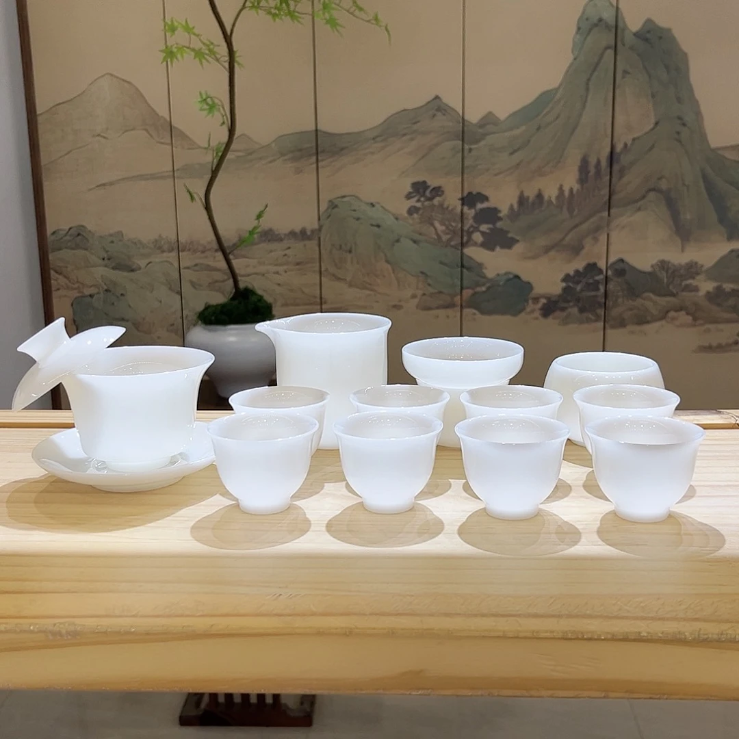 【都彩】高档冰种璞玉白瓷13头