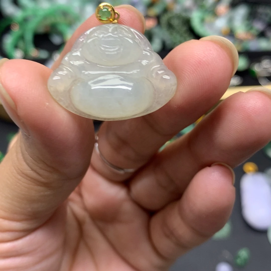 吊坠(不含链)18K金镶嵌翡翠有纹裂