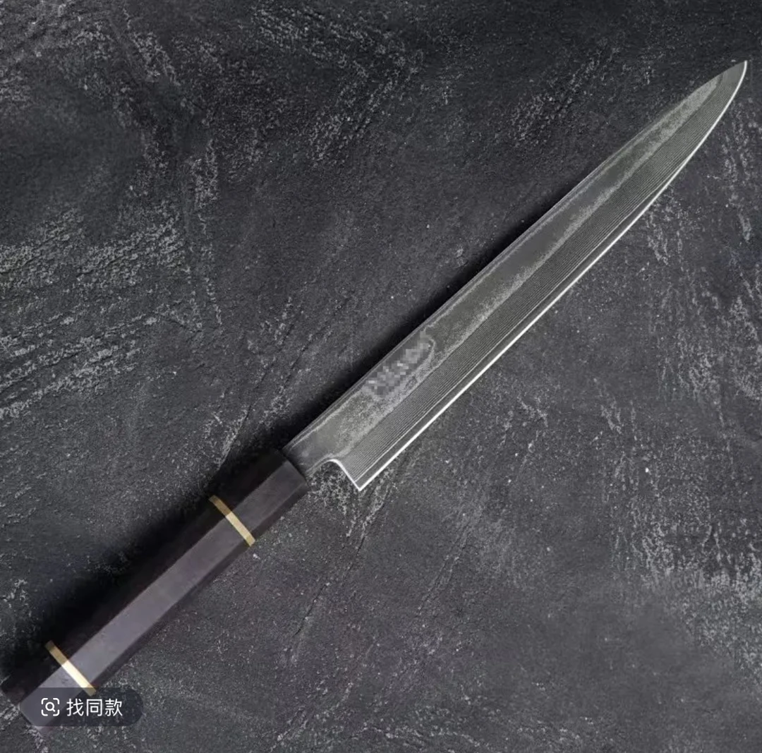 《品牌尾货》真大马士革黑檀木流沙纹AUS-10钢芯正夫刺身家用刀