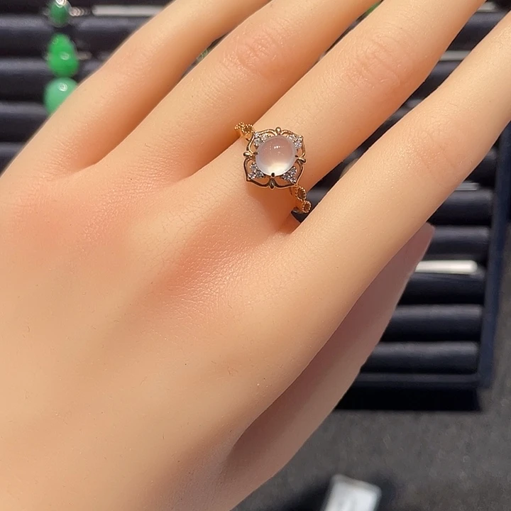 翡翠18K金镶嵌戒指翡翠戒指