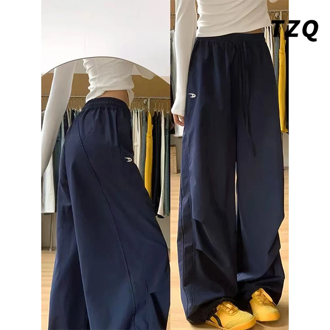 藏青色休闲裤女秋季2025新款宽松休闲速干小个子阔腿裤TZQ2550832