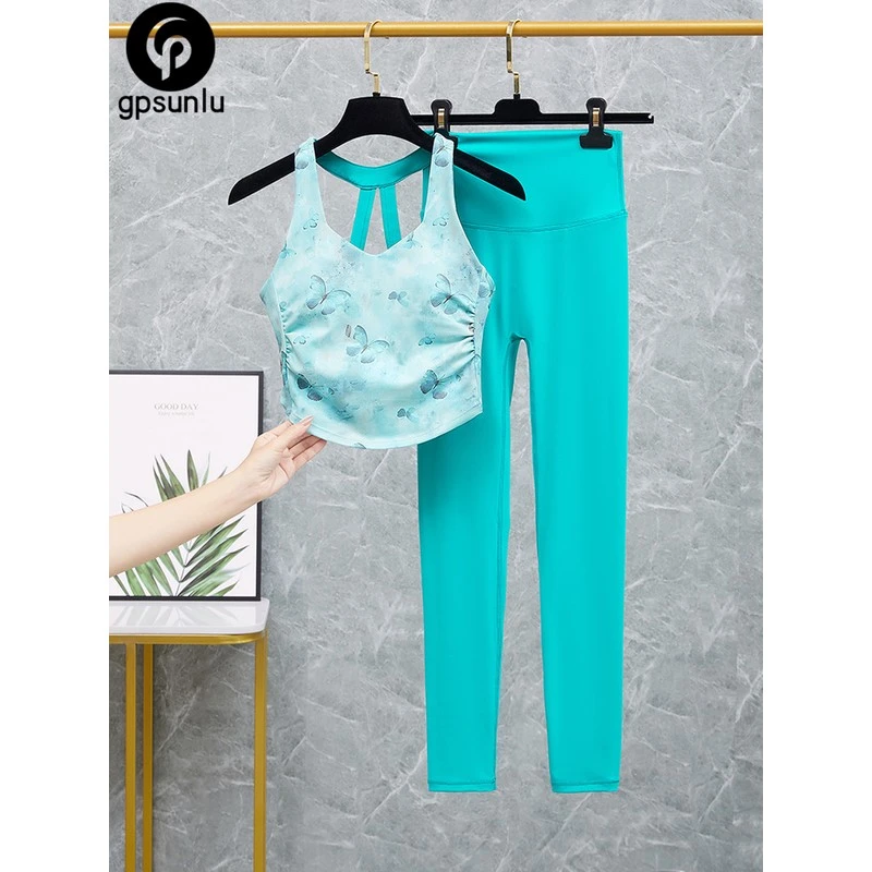 GPSUNLU运动瑜伽服套装健身背心外套高腰提臀瑜伽裤三件套