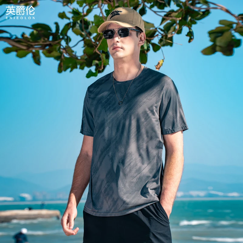 凉爽薄款网眼 速干短袖T恤夏天男士 国风墨染轻透气体恤衫T9616