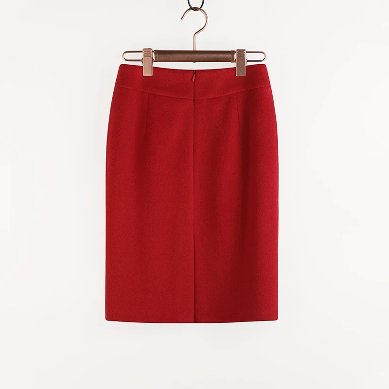 中长款毛呢半身裙女2025新款秋冬通勤开叉包臀一步裙结婚红色冬裙