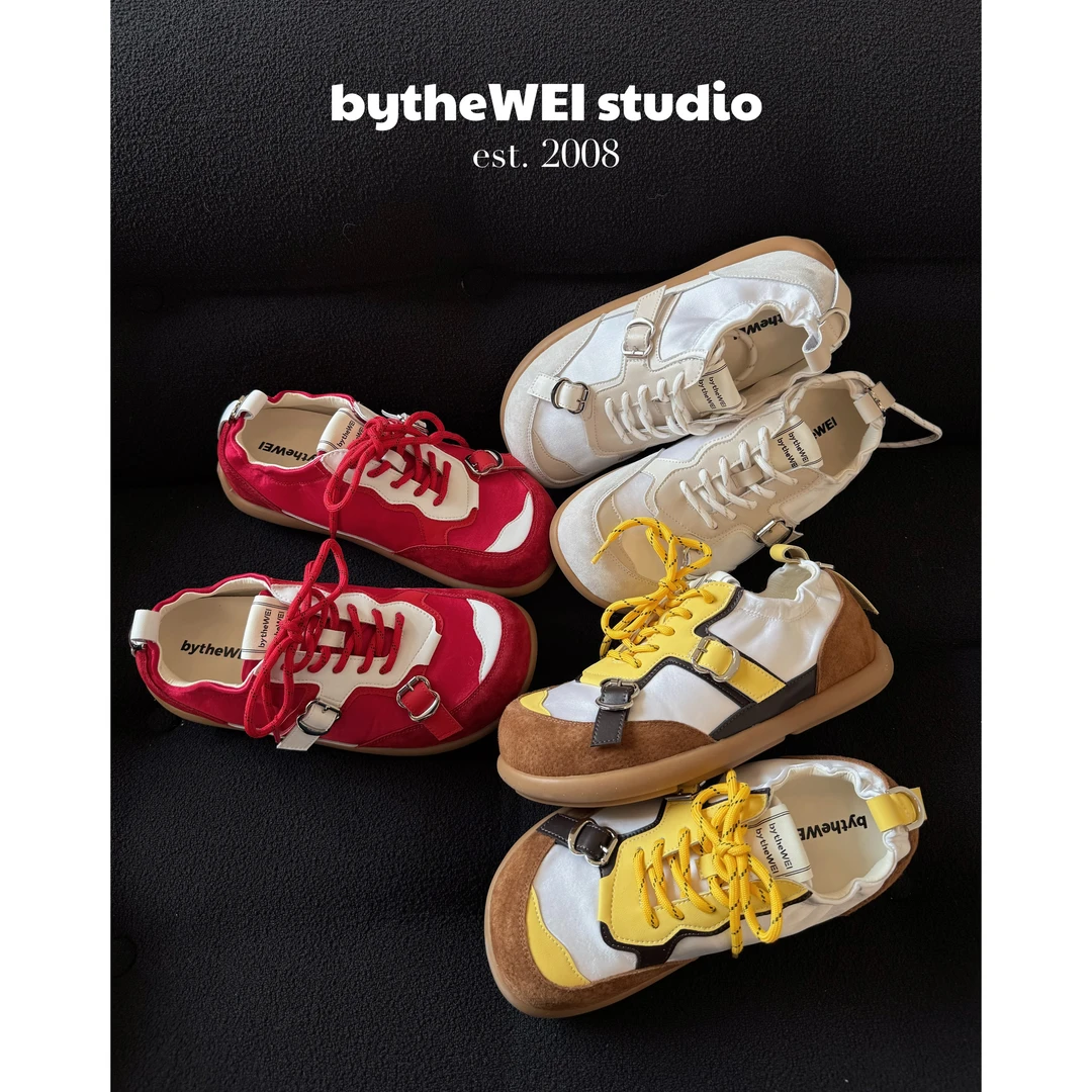 bytheWEI【歪头小红鞋】内增高5cm妹宝同款红色德训鞋女休闲鞋女鞋
