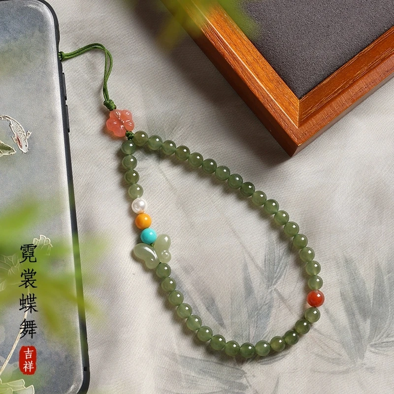天然高档南红蜜蜡蝴蝶女上等玉链上等上等天然和田玉手机链
