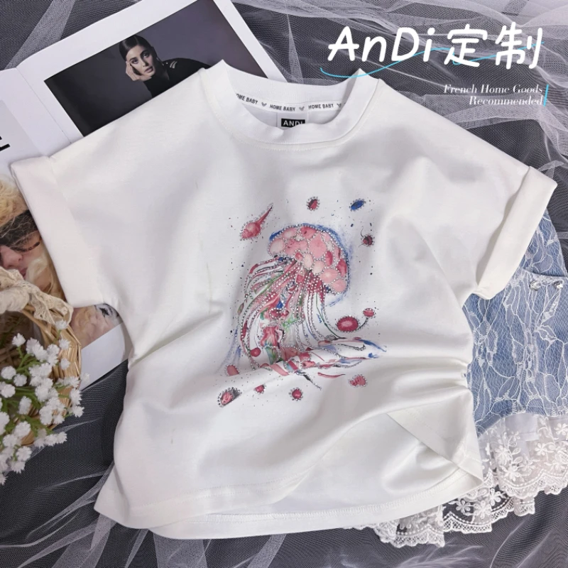 〖ANDI〗安迪订制中大童女童夏季水母图案亮钻时尚短袖4091