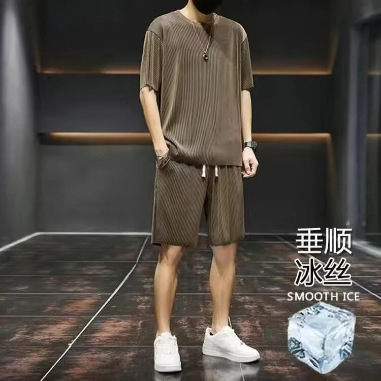 衣服短裤子运动套装短袖t恤半袖速干男穿搭休闲冰丝夏季一套薄款