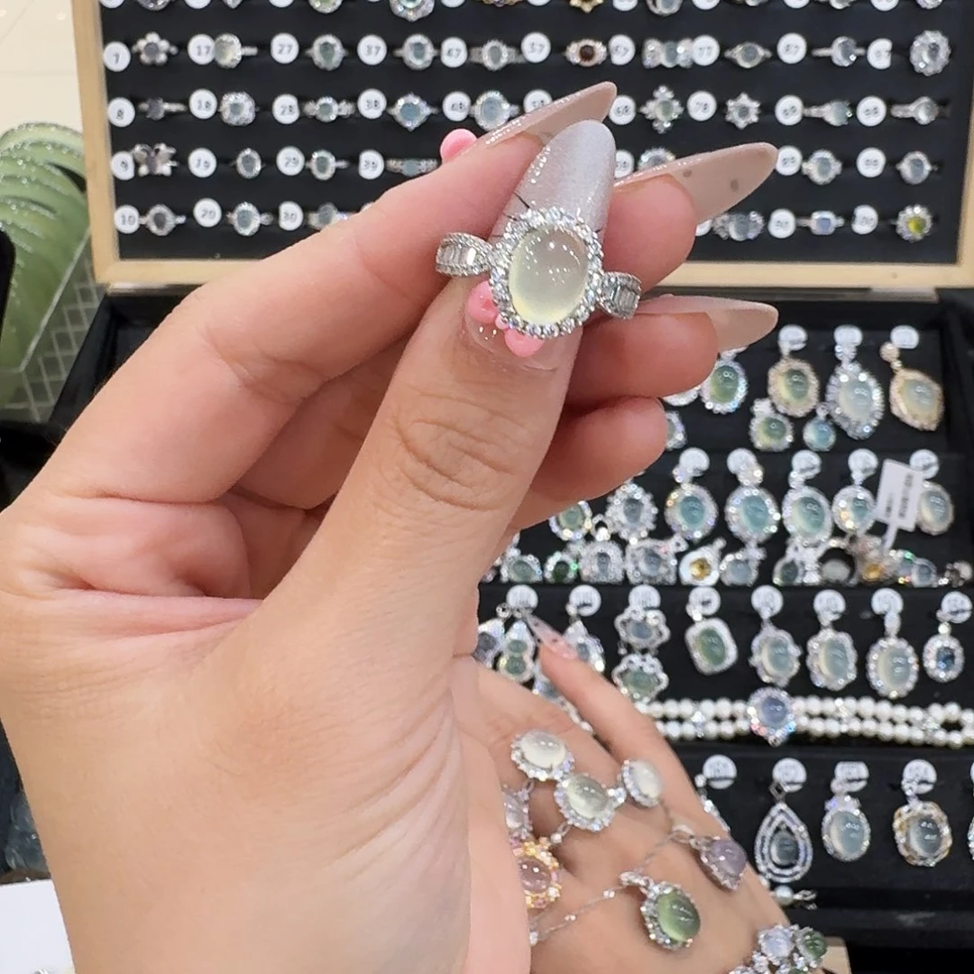 银S925镶嵌蛇纹石玉戒指枳*✨