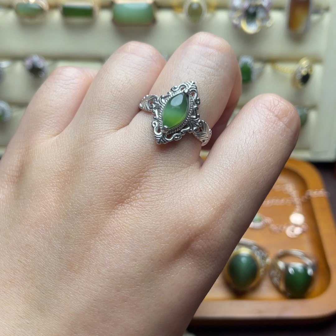 和田玉（碧玉）银S925镶嵌戒指