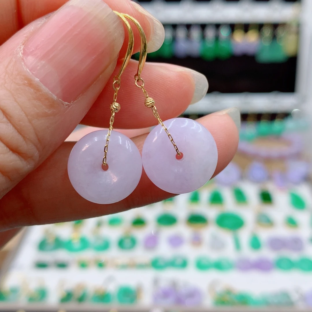 翡翠18K金镶嵌耳饰的