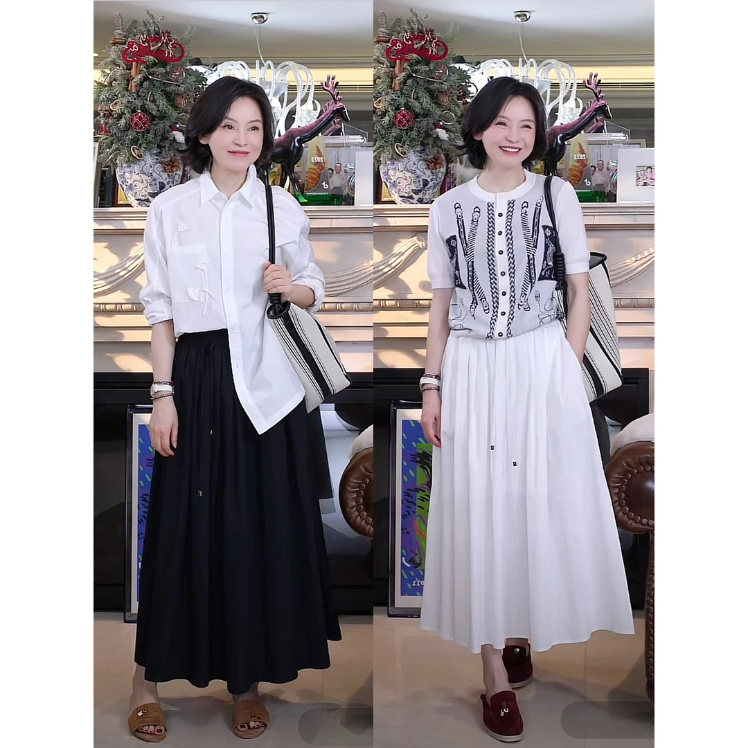 我是摩羯 梦里梦外 强捻长绒棉人丝斜纹布松紧抽绳腰春夏百搭半裙