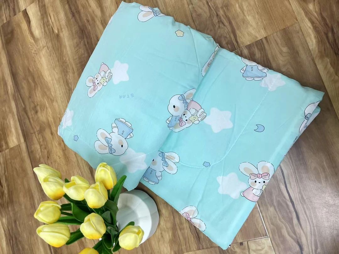 【夹棉】新款绵绸空调夏凉被柔软舒适机洗-绿色小兔