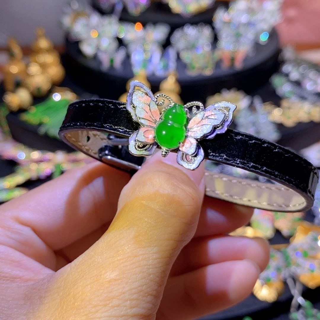 翡翠银S925镶嵌项圈天然翡翠