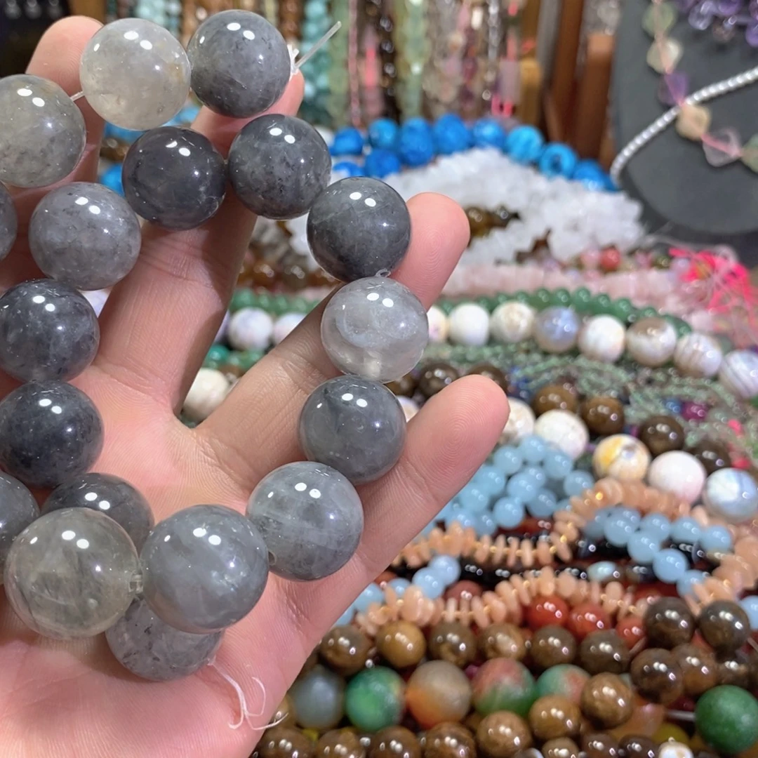 未镶嵌玛瑙/玉髓珠宝半成品天然烟晶一条20mm