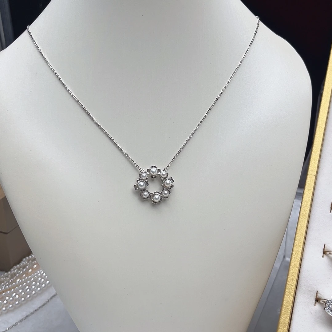 银S925镶嵌淡水珍珠套链