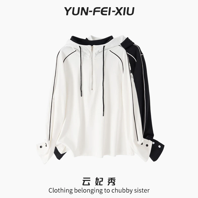 云妃秀大码女装卫衣时尚休闲宽松显瘦微胖拉链连帽加绒秋季38508