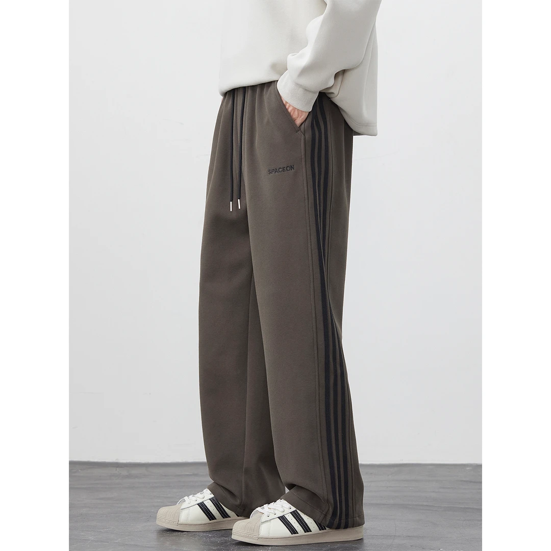 Kuvine潮牌重磅条纹卫裤男士秋季美式高街宽松直筒运动休闲长裤子