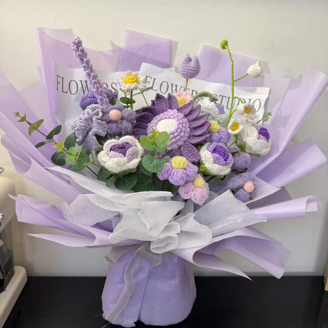 紫色清新手工成品花束非遗毛线花送老师毕业礼物34