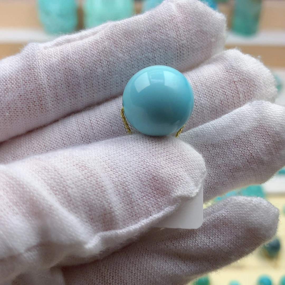 绿松石未镶嵌珠宝奇石高瓷天空蓝圆珠14.8mm