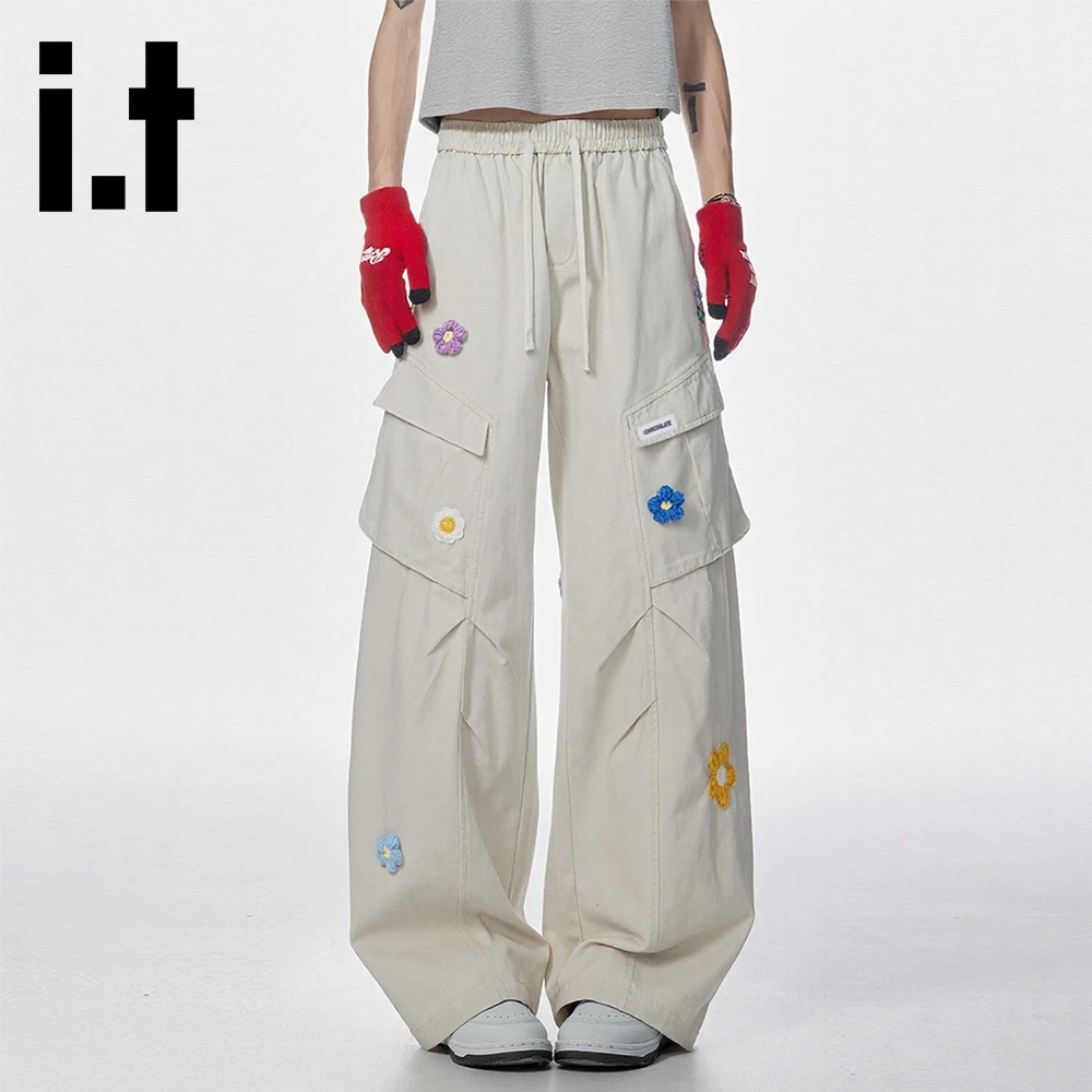 it:CHOCOOLATE卡其色多口袋褶皱工装休闲裤秋季宽松百搭休闲长裤