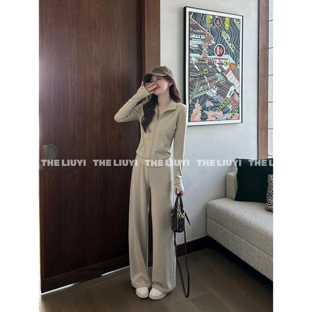 【LIUYI】轻行套装~chao显瘦！暖姜绒休闲舒适两件套套装58312