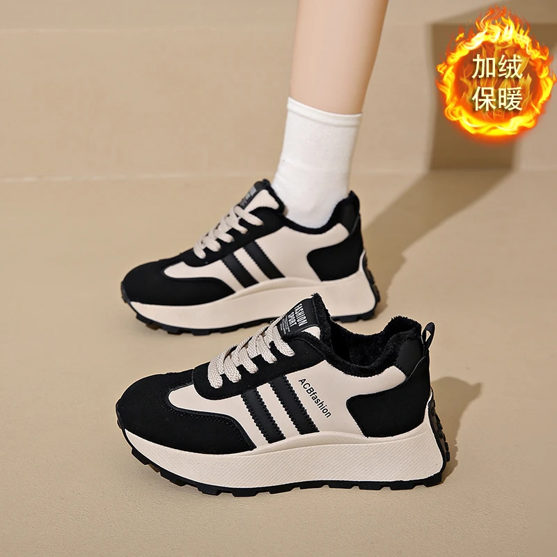 2024新款运动加绒韩版防滑阿甘鞋柔软毛绒运动鞋秋冬加绒休闲