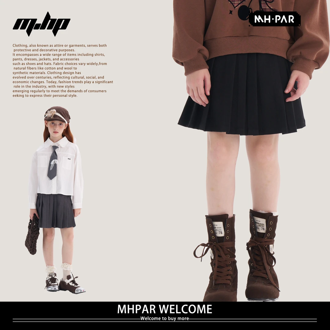 麦哈派MHPAR麦哈派女童春秋款黑/灰休闲百搭学院风百褶裙253803