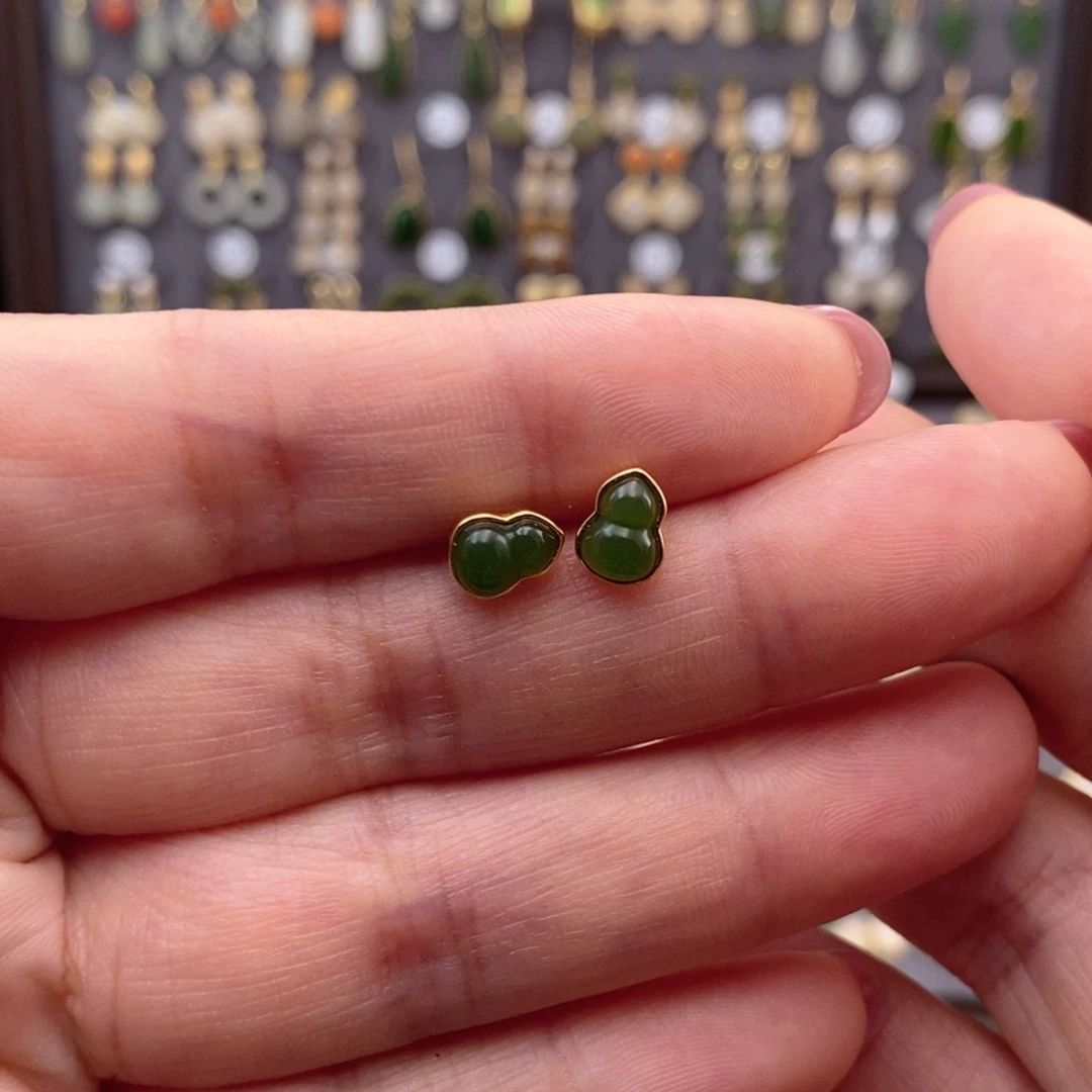 银S925镶嵌和田玉耳饰小****y