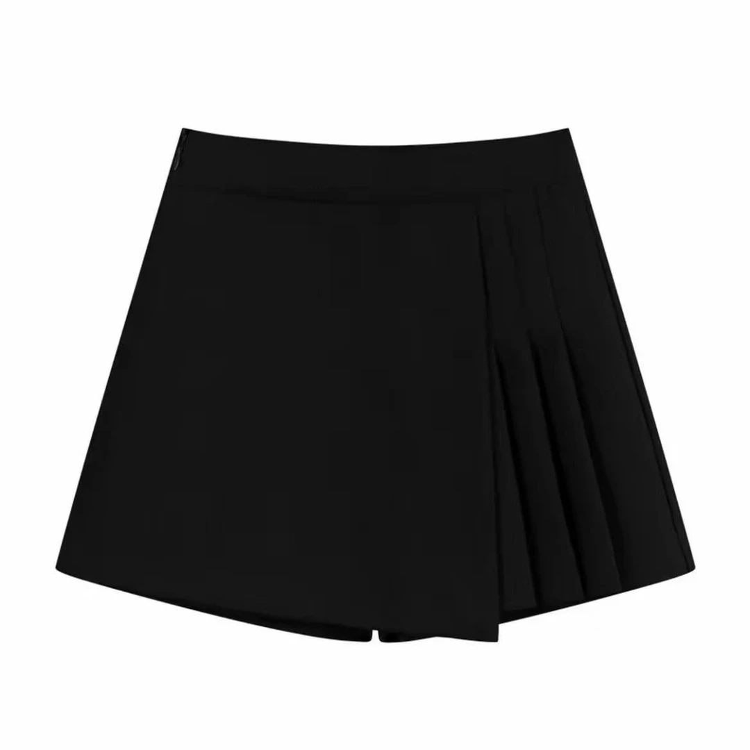 大码高腰显瘦西装半百褶2025新款夏季A字阔腿气质裤裙女