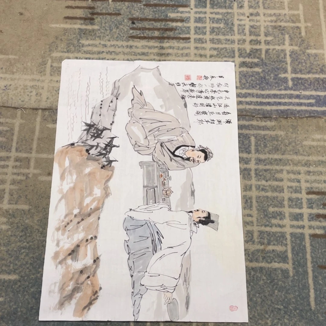 国画四尺三开人物作品1111