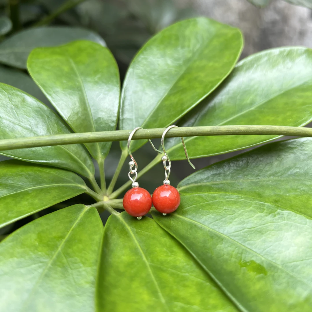 A745柿红S925银挂钩耳环