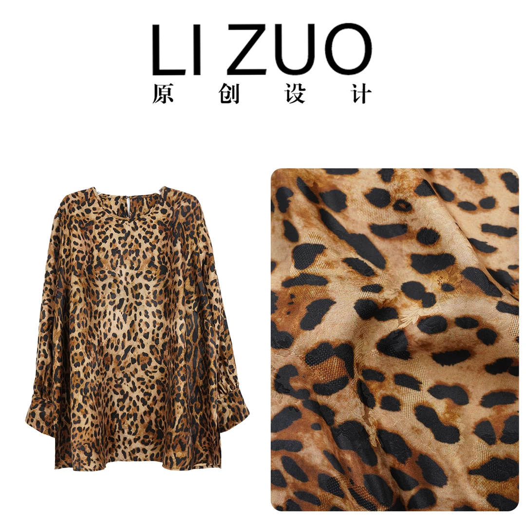 大码胖mm24姆米交织桑波缎双面印花时尚百搭圆领长袖上衣9888