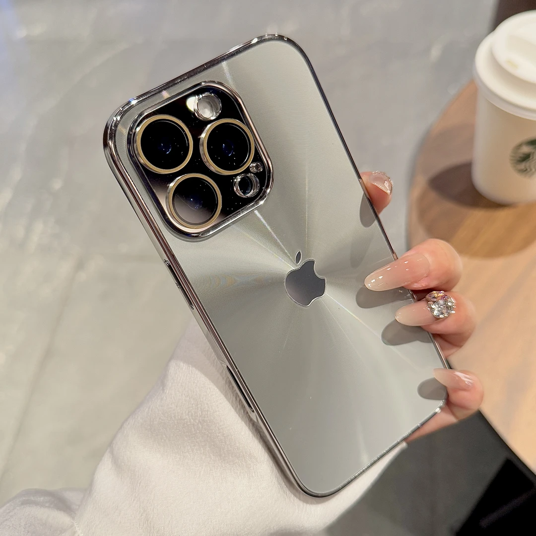 镭射极光带镜头膜适用苹果16手机壳网红iPhone15promax电镀13轻奢
