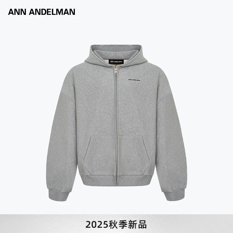 【男女同款】ANN ANDELMAN灰色连帽卫衣秋冬季宽松百搭开衫拉链外套