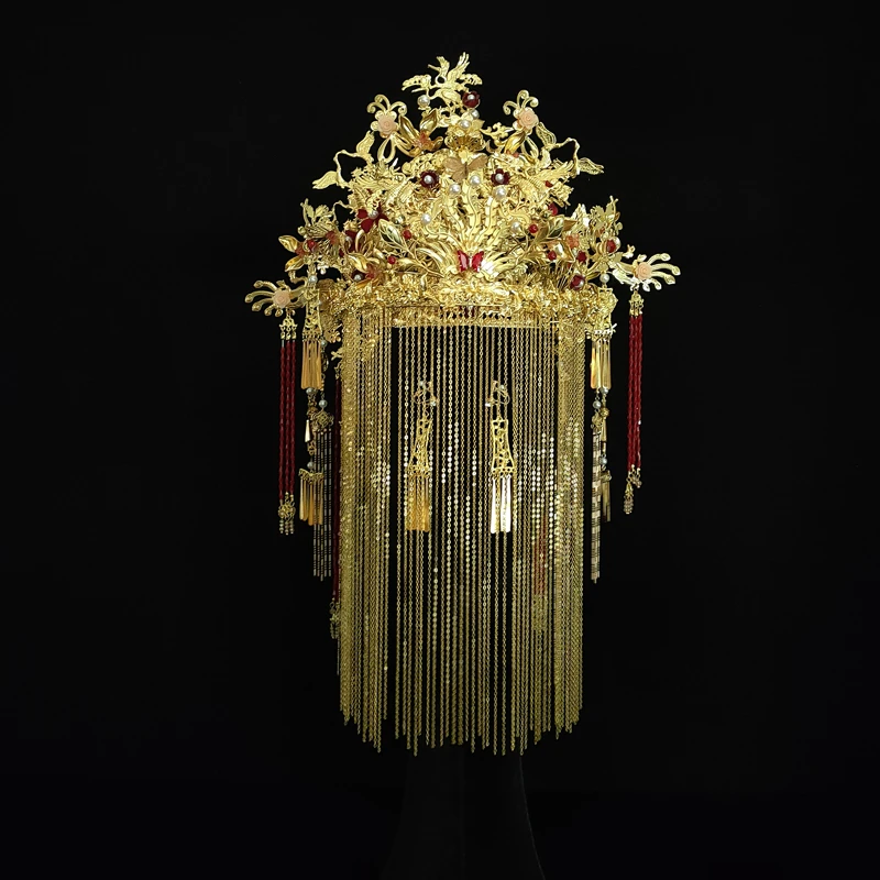 予禧-15276新娘饰中式黄色古风汉唐汉服秀禾服龙凤褂流苏发饰品