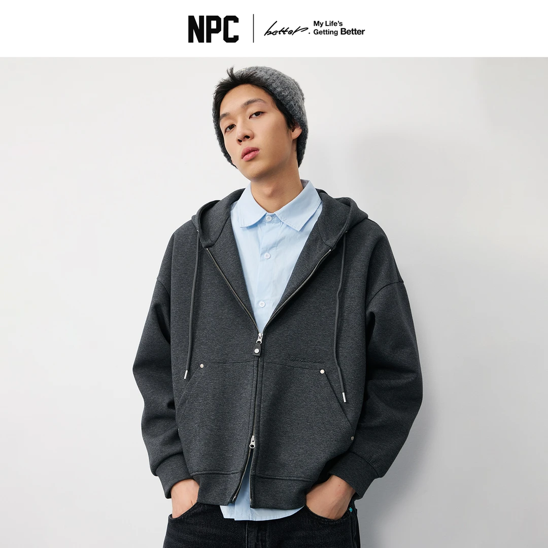 NPC潮牌撞钉双头拉链空气层连帽卫衣外套男宽松秋季上新NP57ST52