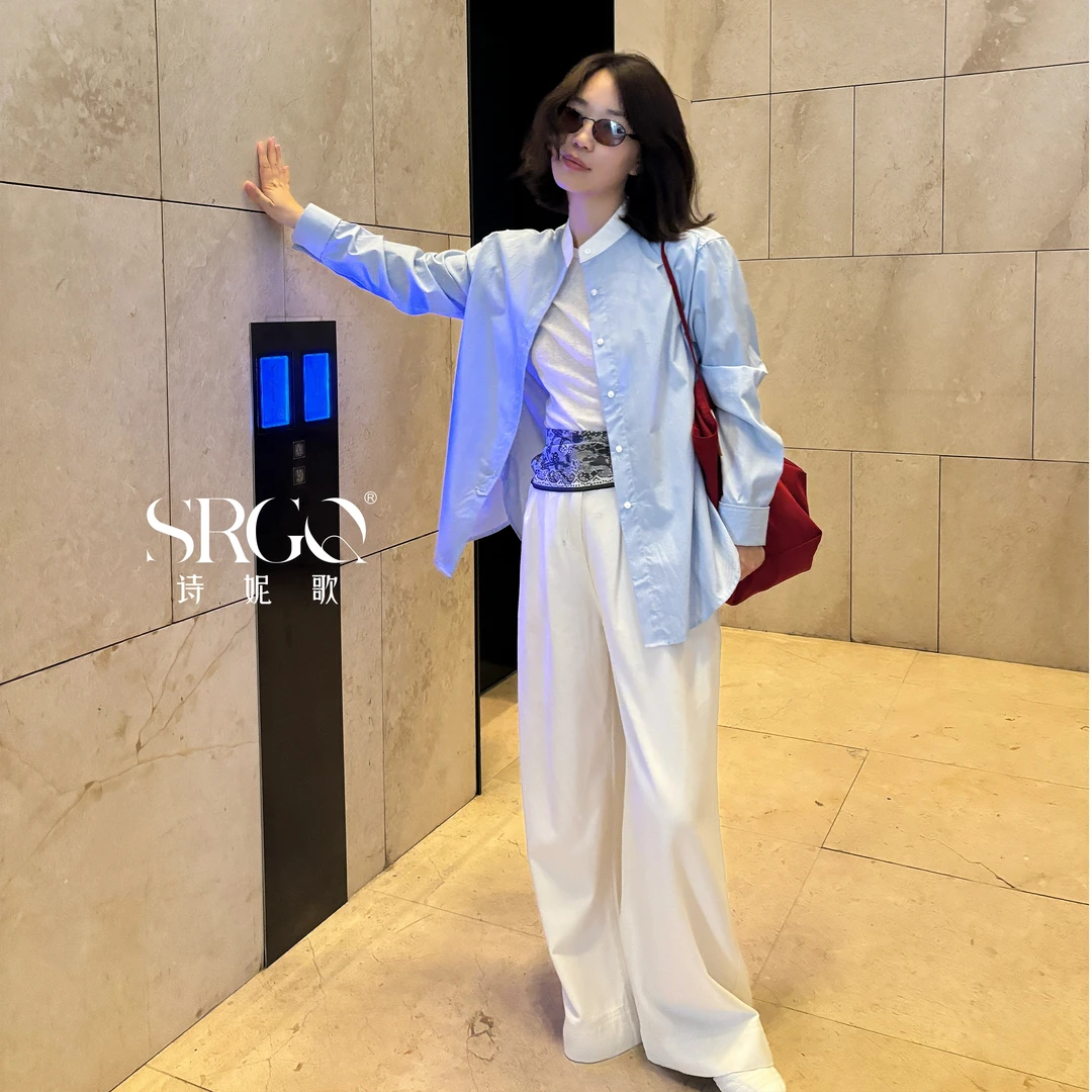 诗妮歌 | Coisini【名模私服】随性浅蓝条纹小立领衬衫2