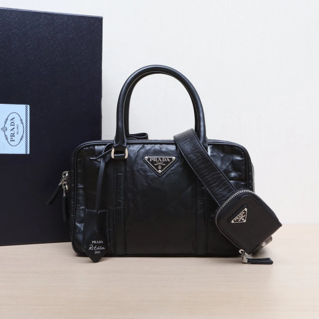 99新 Prada/普拉达 【娇】黑色 plume手提包 665206